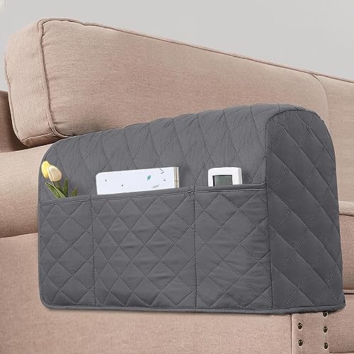 H.VERSAILTEX Couch Arm Covers Water Resistant Armrest Covers for Sofa Remote Control Holder Sofa Armrest Organizer for Magazine, Tablet, Phone, iPad(Set of 2, Gray/Beige) - color: Single Diamond-gray/Beige