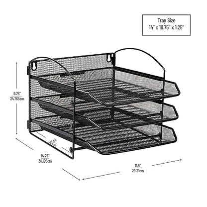 Mind Reader 3-Tier Paper Tray, File Storage, Desktop Organizer, Wall Mountable, File Organization, Metal Mesh, Black - style: 3-Tier