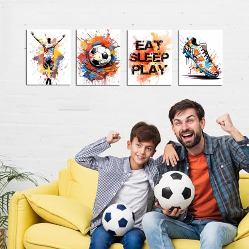 Graffiti Soccer Wall Art,Sport Graffiti Art Soccer Shoes Posters Pictures Sports Theme Colorful Football Canvas Paintings for Bedroom Boys Room Kids Playroom Home Decoration Set of 4(8"x10",Unframed) - color: Unframed-- Graffiti Soccer Wall Art