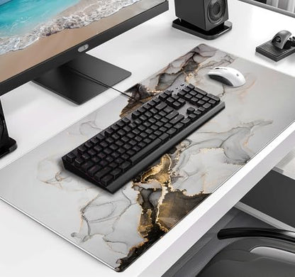 Large Expanded Marble Patterned Mouse Pad, Non Slip Rubber Keyboard Pad | Large Extended Mouse Pad; Full Desk Coverage; Waterproof Coating; Stable Anti-Slide Base For Gaming, Office, Study Daily Use - color: Marble