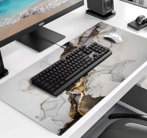 Large Expanded Marble Patterned Mouse Pad, Non Slip Rubber Keyboard Pad | Large Extended Mouse Pad; Full Desk Coverage; Waterproof Coating; Stable Anti-Slide Base For Gaming, Office, Study Daily Use - color: Marble