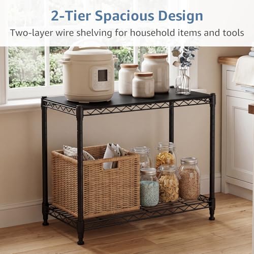 DUMOS 2-Tier Metal Wire Storage Shelves, Adjustable Standing Storage Rack Shelf, Heavy Duty Steel Shelving Unit Organizers for Kitchen Bathroom Pantry Garage, 23.1" Wx13.1 Dx22.1 H, Black - size: 2 Tiered-22.1"H without wheels