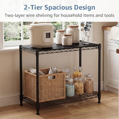 DUMOS 2-Tier Metal Wire Storage Shelves, Adjustable Standing Storage Rack Shelf, Heavy Duty Steel Shelving Unit Organizers for Kitchen Bathroom Pantry Garage, 23.1" Wx13.1 Dx22.1 H, Black - size: 2 Tiered-22.1"H without wheels