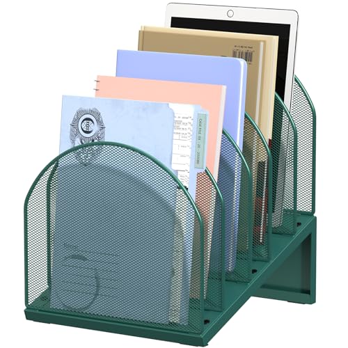 5-Section Desk File Organizer, Metal Mesh Folder Organizer for Documents, Mail & Office Papers (Green) - color: Green