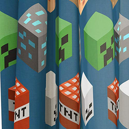 Jay franco Minecraft Isometric Blue 63 in Drapes 4 Piece Set - Beautiful Room Decor&Easy Set Up, Bedding Features Creeper - Window Curtains Include 2 Panels&2 Tiebacks (Official Minecraft Product)