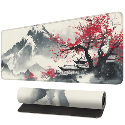 Mouse Pad, Large Anti-Slip with Stitched Edges Desk Mat Desktop Laptop Computer Desk Keyboard Mat,Table Protector Blotter Mat (Plum Blossom, 31.5" x 11.8") - color: Plum Blossom, size: 31.5" x 11.8"