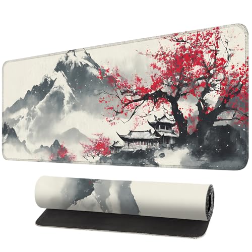 Mouse Pad, Large Anti-Slip with Stitched Edges Desk Mat Desktop Laptop Computer Desk Keyboard Mat,Table Protector Blotter Mat (Plum Blossom, 31.5" x 11.8") - color: Plum Blossom, size: 31.5" x 11.8"