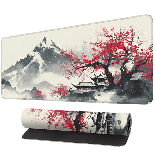 Mouse Pad, Large Anti-Slip with Stitched Edges Desk Mat Desktop Laptop Computer Desk Keyboard Mat,Table Protector Blotter Mat (Plum Blossom, 35.4" x 15.7") - color: Plum Blossom, size: 35.4" x 15.7"