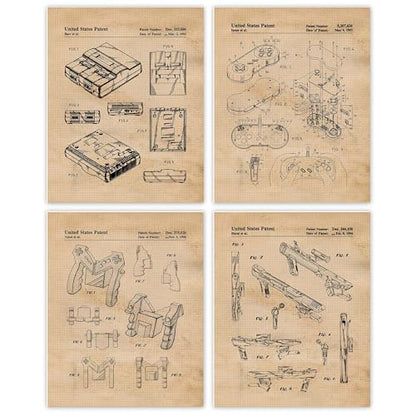 STARS BY NATURE Classic Video Game Console Controller Patent Prints, 4 (8x10) Unframed Photos, Wall Art Decor for Home Work Office Tech Gaming Garage Electronic Robotics Shop School Student Teacher