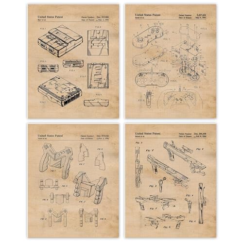 STARS BY NATURE Classic Video Game Console Controller Patent Prints, 4 (8x10) Unframed Photos, Wall Art Decor for Home Work Office Tech Gaming Garage Electronic Robotics Shop School Student Teacher