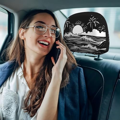2 Pack Headrest Covers Black Seat Cover Accessories Car Headrest Protector Universal Fit to All Car/Truck Models (Sea) - color: Sunset Black