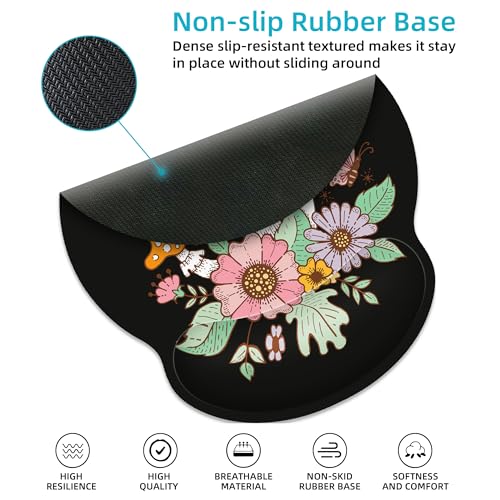 Ergonomic Mouse Pad with Wrist Support,Black Mushroom Mouse Pad with Wrist Rest,Relieve Wrist Pain Mousepad Non-Slip Rubber Base,Mouse Pads for Desk,Computers,Laptop,Office,Gaming,Accessories - color: Mushroom