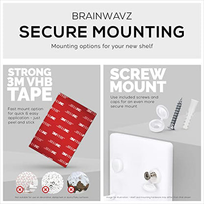 BRAINWAVZ 5” Small Floating Shelf, Adhesive & Screw in, for Bluetooth Speakers, Cameras, Plants, Books, Toys & More, Universal Shelves, Easy to Install Shelf CF2105 White - color: 5" White Shelf