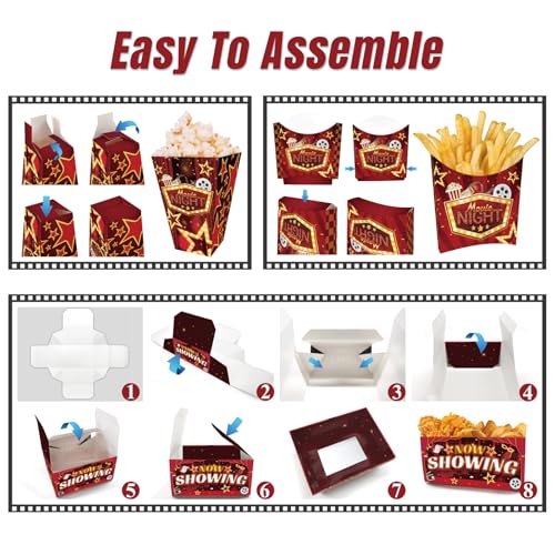 KiDEPOCH Movie Night Snack Trays Boxes with Disposable Paper Food Trays, Popcorn French Fry Candy Food Drink Holder for Cinema Movie Birthday Party