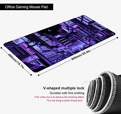 Dark Purple Japanese Anime Desk Mat, Retro Vaporwave Large Gaming Mouse Pad for Laptop Computer, Neon Tokyo Street Pixel Art Full Desk Mouse Pad, XXL Skyline City Mousepad- 35.4 x 15.7 Inch - color: Neon Tokyo Street Pixel Art