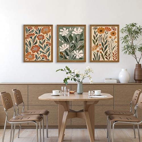 InspiredHues 3 Piece Abstract Boho Floral Canvas Wall Art, Green Beige Flower Market Wall Decor, Minimalist Colorful Botanica Artwork Prints for For Living Room Bedroom Office 12x16 Inch Wood Framed - color: Abstract, size: 16"L x 12"W