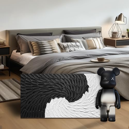Abstract Painting Wall Art for Living Room Black and White Wall Decor for Office Hand Painted Wall Art for Bedroom 20 x 40 Inch - color: Black and White, size: 40"L x 20"W