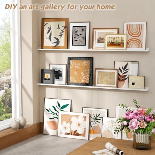 Forbena 48 Inch Floating Shelves for Wall Set of 4, Large White Picture Ledge Shelf for Living Room Photo Frames, Extra Long Wood Wall Shelves with Lip for Bedroom Hallway Office Nursery Kids Books - color: White