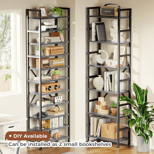 SUPERJARE Triple Bookshelf, Bookcase with 17 Open Display Shelves, Wide Book Shelf Book Case for Home & Office, 6 Tier, Grey - color: Grey, size: 6 Tier