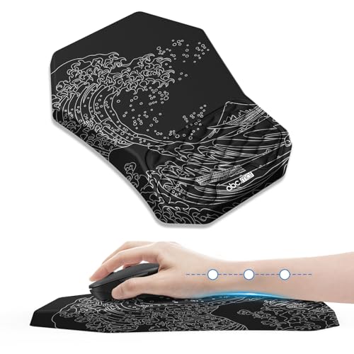 Ergonomic Mouse Pad Wrist Rest Support, Massage Design Surface for Carpal Tunnel Pain Relief, Memory Foam, Non-Slip PU Base for Computer Desk, Kanagawa Japanese Sea Wave - color: Sea