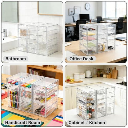 Prsildan 15 Drawers Teacher Toolbox Acrylic Containers, Set of 3 | Clear, Pens Markers Stickers Hardware Storage, Office Desk Kitchen Cabinet Garage Organizer - style: 15 Drawers