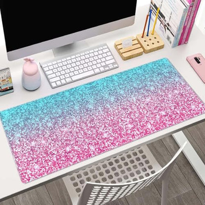 Pink Glitter Pattern Mouse Pad (31.5 × 11.8 × 0.12 inch) Extended Large Mouse Mat Desk Pad, Stitched Edges Mousepad,Non-Slip Rubber Base,Gaming Mouse Pad XL - color: Pink Glitter Pattern