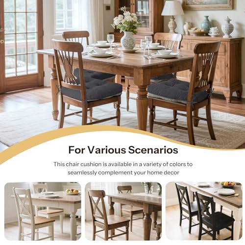 Indoor Kitchen Chair Cushions Set of 4 18"X16.5"X3" Soft Anti Slip Dining Chair Pads Tufted Kitchen Seat Cushion with Ties, Dark Grey - color: Dark Grey