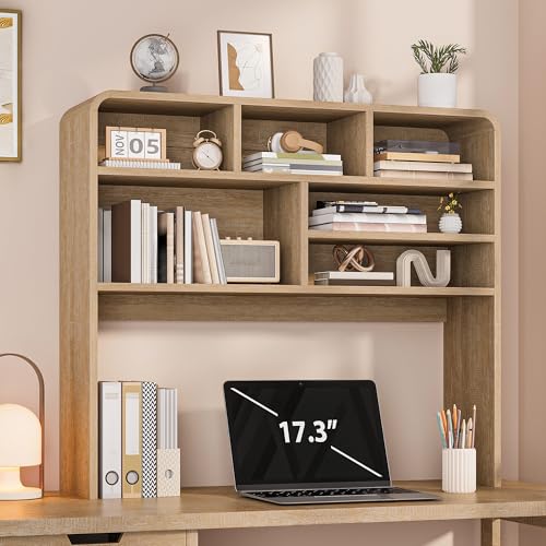 5-Tier Desk Shelf, 37.4''W Desktop Bookshelf for Computer Monitor, Desktop Organizer Shelf Storage Rack with 6 Cubbies, 5-Level Desk Hutch Display Rack for Home, Office, Dorm, Vanity, Natural - color: Natural, size: 37.4"W