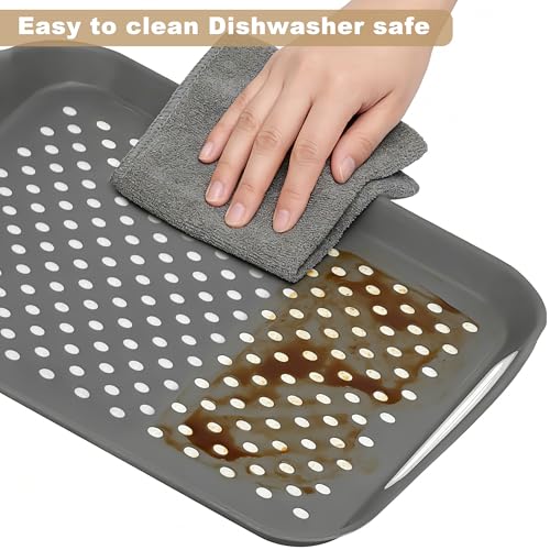 Non Slip Lap Trays with Handles, Set of 2 Food Trays for Eating on Couch, Dishwasher Safe Rectangular Serving Trays for Dinner, Breakfast & Snacks (Gray) - color: Gray