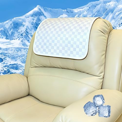 Cooling Headrest Cover for Recline Chair,Cool Breathable Headrest Protector for Hot Sleepers, Super Non-Slip Seat Cover for Sofa, Loveseat, Couch & Office Chair, Washable 17x27, Cool-Checkerboard - color: Cooling-white-blue