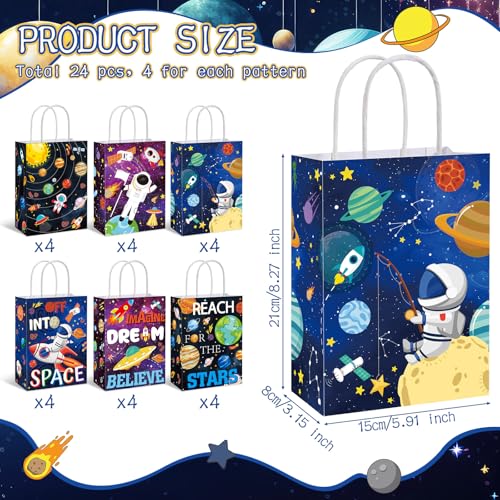 MotiMind 24 Pcs Outer Space Party Bags Outer Space Party Favors Bags with Handle Outer Space Paper Candy Treat Goodie Bag for Birthday Holiday Party Decorations for Kids - style: Outer Space