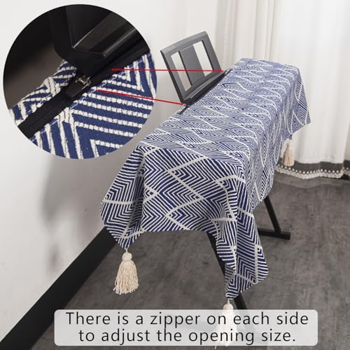Waterproof Keyboard Cover - Soft Thick & Durable - Geometric Pattern - Universal Fit for 61/76/88-Key Digital Piano Keyboards - Stylish Home/Studio Protector, Adjustable Side Zippers - color: Navy Blue And White