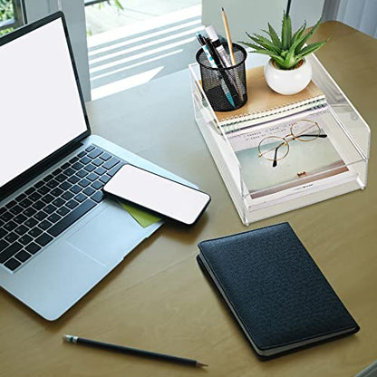 Yulejo 2 Pcs Acrylic Desk Organizers and Accessories Tier Paper File Organizer Tray Stackable Document Clear Desk Accessories for Office Workspace Organization (12.01 x 9.25 x 2.68 Inch)