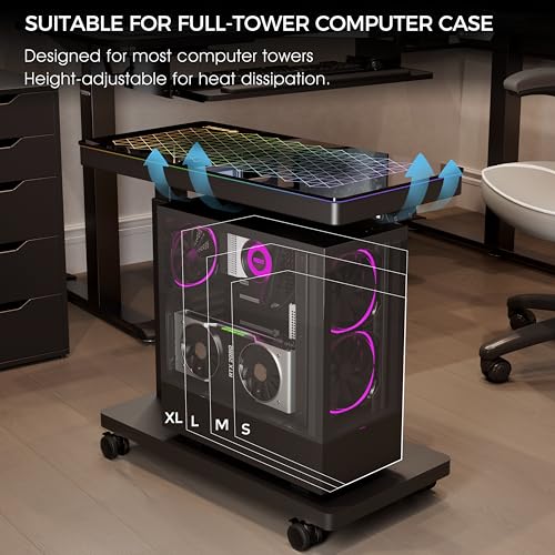 EUREKA ERGONOMIC Height Adjustable Computer Tower Stand, Illuminated Glass Panel PC Stand w/RGB Lights, 2-Tier CPU Holder Cart Under Desk, PC Floor Stand for Office Gaming, APP Control - color: Mix Color Pro