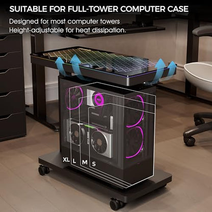 EUREKA ERGONOMIC Height Adjustable Computer Tower Stand, Illuminated Glass Panel PC Stand w/RGB Lights, 2-Tier CPU Holder Cart Under Desk, PC Floor Stand for Office Gaming, APP Control - color: Mix Color Pro