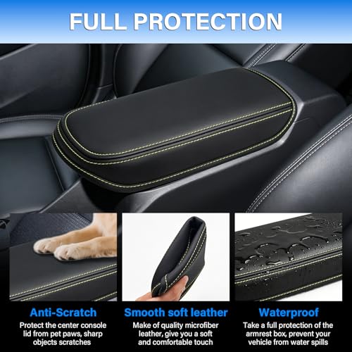 Console Cover for 2024 2025 2026 Chevrolet Trax (LS/1RS/LT/2RS/ACTIV) Leather Center ArmRest Box Cover Pad 2024 2025 2026 Chevy Trax Accessories Protector Cushion (Yellow Stitches) - color: yellow