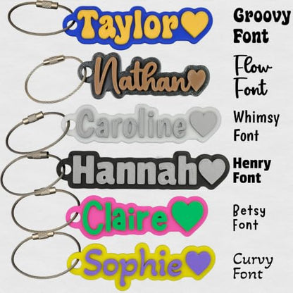 SuperFineDeesigns Bag and Water Bottle Name Tag with Cable – Custom Durable 3D Printed Name Tag Backpack & Sports Bottles - style: Heart