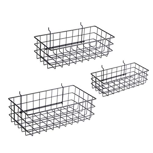 RightArrange Pegboard Baskets, Set of 3 Black - Hooks to Any Peg Board - Square Style Baskets Hold More - Organize Tools, Workbench, Accessories, Garage Storage - Wall Organizer Attachments - size: b. Sizes S+M+L Pack