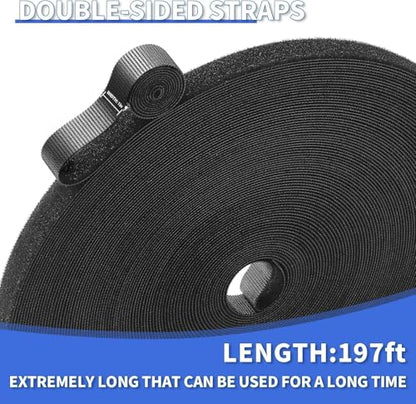 1/2In x 500Ft Reusable Cable Ties Hook and Loop Roll | Tie Down Straps, Nylon Double-Sided Strips, | Adjustable Multi-Purpose Wrap Fasteners forOffice, Home, Data Center - size: 1/2Inx500Ft