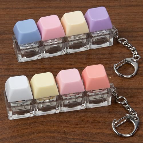 2 Pcs 4 in 1 Keyboard Fidget Toy Keychain, Clicky Button Toy Stress Relief Keychain with Swappable Keycaps, Mini Mechanical Key Fidget for Office Desk Focus Gifts (Purple Blue Pink Yellow) - color: Purple Blue Pink Yellow