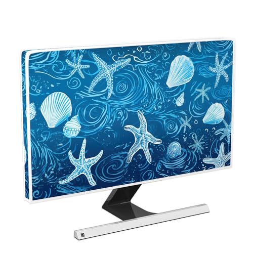 Blue Starfish Shell Waterproof TV Cover 40, 41, 42，43 Inch Marine Weatherproof Television Screen Covers Sleeve Compatible with PC Desktop and TVs LED LCD OLED Anti-Static Dustproof Protective - color: blue, size: 40-43 Inch for tv cover