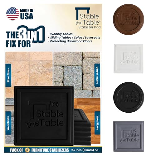 Stable the Table-6 Pack-Black Square, Furniture Leveler & Riser, Anti-Slip Sofa Gripper for Hardwood Floors, Floor Protector, Stacking Furniture Pad, Bed, Desk, Couch & Table Stabilizer, Made in USA - color: Black Square