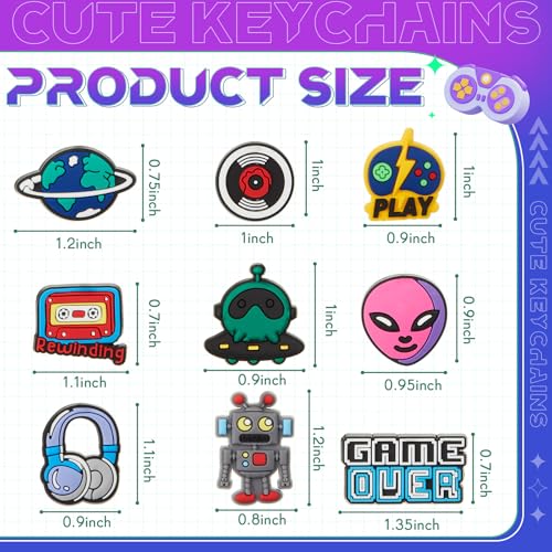 Batiyeer 36 Pack Cartoon Keychains Bulk, Novelty Sports, Robot, Alien, Video Game PVC Key Rings for Party Favors, Team Prizes, Event Giveaways, Corporate Rewards and Office Challenges - style: Game