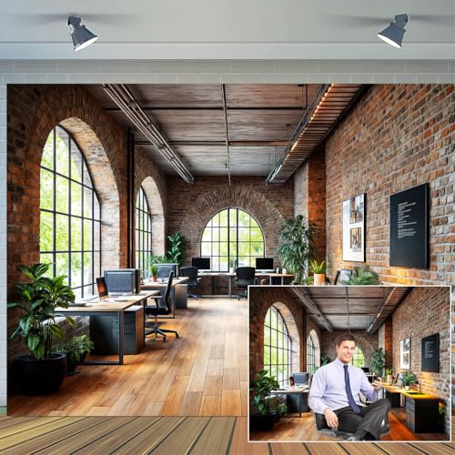 10 x 8 ft Office Backdrop for Video Conference Retro Business Interior Interior Brick Wall Photography Background Virtual Home Office Photoshoot Portrait Photo Studio Props - color: Brown, size: 10X8FT
