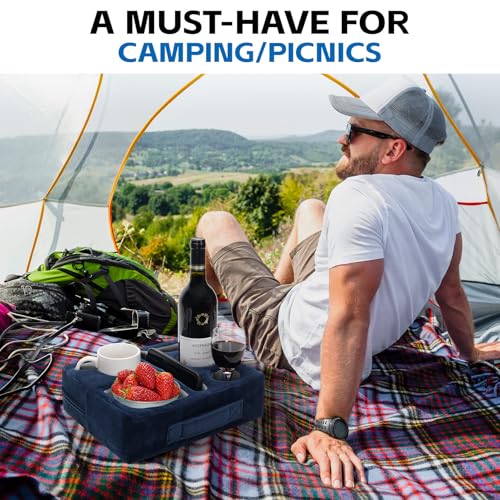 G GOOD GAIN Couch Cup Holder Pillow-Sofa Cup Holder Cozy Buddy | Bed Drink Caddy Holds Tablet, Remote, Snacks | Waterproof Anti-Spill Sofa Beverage Tray for Car, Park, Beach, Picnic, Boat, RV(Navy) - color: Navy Blue, size: 12.5 x 9.5 inches