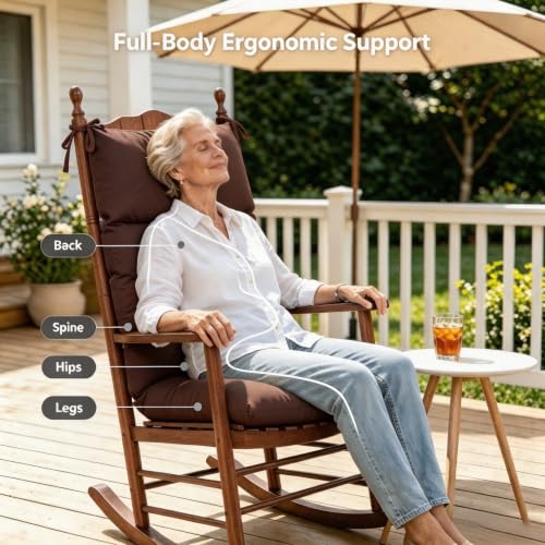 QILLOWAY Outdoor Rocking Chair Cushions Set of 2, 100% Polyester Waterproof Patio Rocking Chair Cushion, High Back Weatherproof Chair Pad for Adirondack & Outdoor Furniture, Coffee - color: Coffee