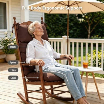 QILLOWAY Outdoor Rocking Chair Cushions Set of 2, 100% Polyester Waterproof Patio Rocking Chair Cushion, High Back Weatherproof Chair Pad for Adirondack & Outdoor Furniture, Coffee - color: Coffee