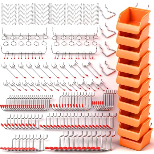 HORUSDY 238 PCS Pegboard Hooks Assortment Kit – 16 Types Heavy Duty Pegboard Accessories with Bins – Fits 1/8 & 1/4 Inch Pegboard Metal Hooks for Garage, Workshop, and Tool Storage Organization - style: 238PCS