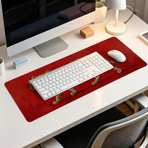 Vintage Red Leopard Large Mouse Pad,Bold Wild Animal Cheetah Desk Mat,Maximalist Luxury Aesthetic Wildlife Cat Mousepad for Home Office Dorm Decor,31.5x11.8 Inch - color: Boho leopard XL