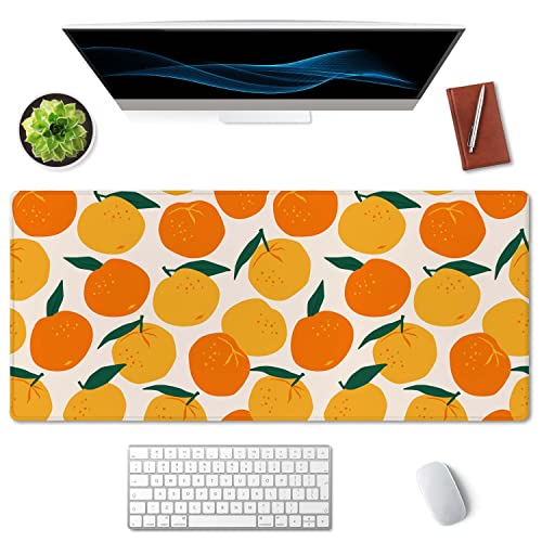 SSOIU Mandarins Oranges Summer Fruits Mouse Pad 35.5 X 15.7 Inch XXL Full Desk Mousepad Extended Large Non-Slip Rubber Base Waterproof Big Keyboard Mat with Stitched Edges for Gaming and Office - color: Mandarins Oranges